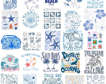 Coastal Summer PNG Bundle, Retro Beach Clipart, Ocean Vacation Graphics (Digital Download)