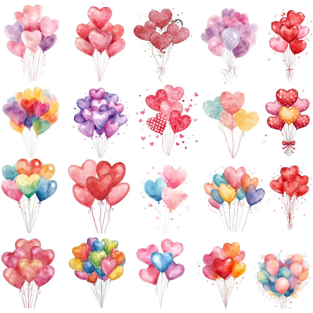 Heart Balloon PNG | Watercolor Valentine Balloon Clipart | Birthday ...