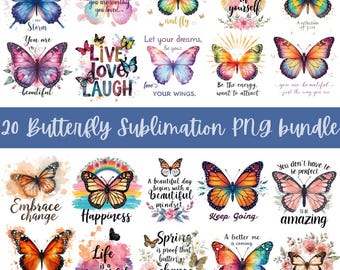 Fjärilssublimering PNG-paket | Inspirerande citat (digital nedladdning)