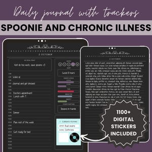 Daily Journal for Chronic Illness/Spoonies - Daily and monthly trackers - Digital download - Fibromyalgia, ME/CFS, POTS, Invisible illness