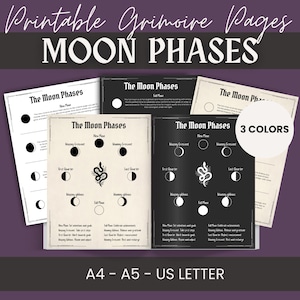 Grimoire pages Printable - The Moon Phases grimoire-Digital book of shadows download - Beginner witchcraft - Baby witch - Witch craft basics