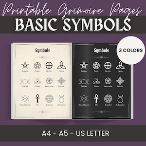 Printable Grimoire Pages: Witchcraft Basics, Beginner Symbols, Book of Shadows (PDF Download A4/A5/US Letter)