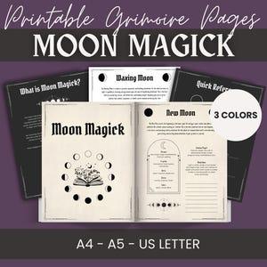 Moon Magick Grimoire Pages: Beginner Witchcraft Spell Book (Digital Download, PDF Files A4/A5/US Letter)