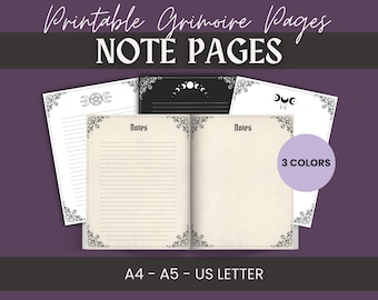 Pagine del Grimorio stampabili: inserti del Libro delle Ombre, vuoti e a righe (download digitale)