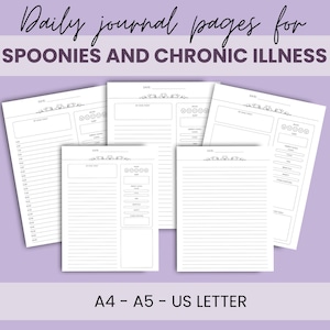 Chronic Illness/Spoonie Daily journal pages - Daily trackers - Digital download - Printable - Fibromyalgia, ME/CFS, POTS, Invisible illness