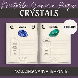 Crystal Grimoire Pages: Printable Book of Shadows, Crystal Correspondences (Canva, PDF Digital Download