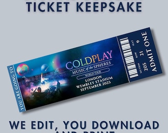 Personalized Coldplay Concert Ticket Keepsake: Music of the Spheres (Digital Print PDF)