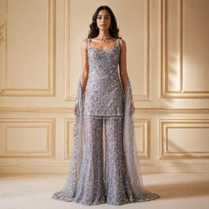 green emerald velvet dress Alizeh Celine Grey Chiffon Pakistani Suit