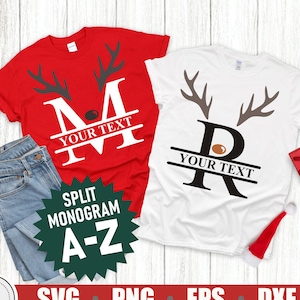 Rentier Split Monogramm Buchstaben SVG Bundle, Weihnachten Split Monogramm svg, Rentier Alphabet SVG Cut File, Rentiergeweih svg Cut Files