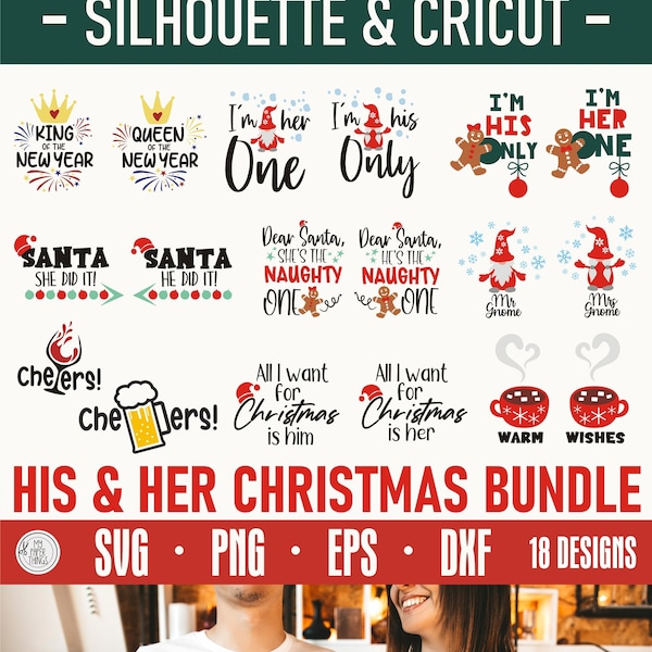 Christmas Couple shirts SVG bundle | dxf, eps, png, cut file for cricut, silhouette, cameo