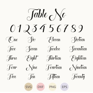 Table Numbers svg, Wedding Table Numbers svg, Numbers for signs, calligraphy Numbers Svg, svg Files for Cricut, Vinyl Cut Files, svg, dxf