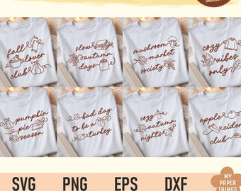 Fall SVG PNG Bundle, Autumn Doodle Art, Sweater Weather Sublimation Design, Thanksgiving Outline