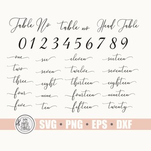 Números de mesa svg, Números de mesa de boda svg, Números para signos, Números de caligrafía Svg, Archivos svg para Cricut, Archivos de corte de vinilo, svg, dxf