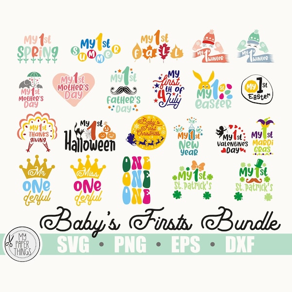 Baby's Firsts SVG, Baby's first holidays svg bundle, Baby Shirt Design, Baby bodysuit svg, Cut files for Silhouette Cameo ScanNCut Cricut