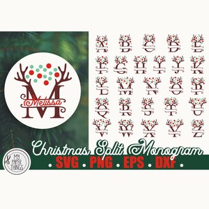 Alfabeto SVG con monograma de Navidad dividido / Archivo de corte SVG con alfabeto de renos / Paquete de letras con monograma de renos / Archivos para Cricut, Silhouette