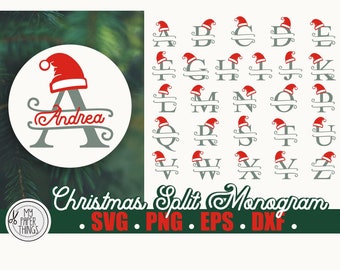 Christmas Split Monogram SVG | Monogram Letters svg | Santa Hat svg