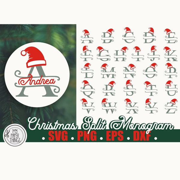 Christmas Split Monogram SVG | Monogram Letters svg | Santa Hat svg