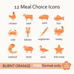 Burnt Orange Meal Choice Icons Png, RSVP Place Card Icon Diy, Wedding Meal Clipart, Printable Meal Icon, RSVP Meal Choice