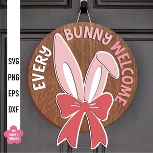 Plaque de porte ronde de Pâques découpée au laser, panneau de bienvenue Svg, accroche-porte découpé, lapin de Pâques Svg, panneaux ronds de Pâques 3D, panneau rond en couches découpé au laser