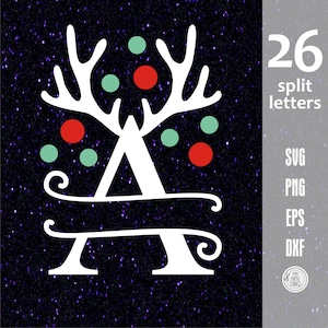 Kerst Monogram Svg Bundel | Kerst gesplitste brieven | Kerst alfabet SVG | Kerst gesneden bestanden voor cricut | Rendieren alfabet Svg