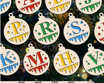 Christmas Balls Svg, Monogram Svg, Christmas Stocking Tag Svg, Round Ornament Svg, Laser cut file, Glowforge, Cricut