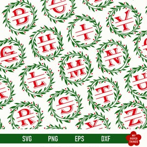Christmas Split Monogram SVG Bundle, Christmas Wreath cut files