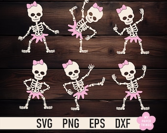 Girls Dancing Skeleton Halloween PNG SVG, Cute skeleton, Funny skeleton Svg, Girls Halloween Design, Spooky Skeleton Clipart