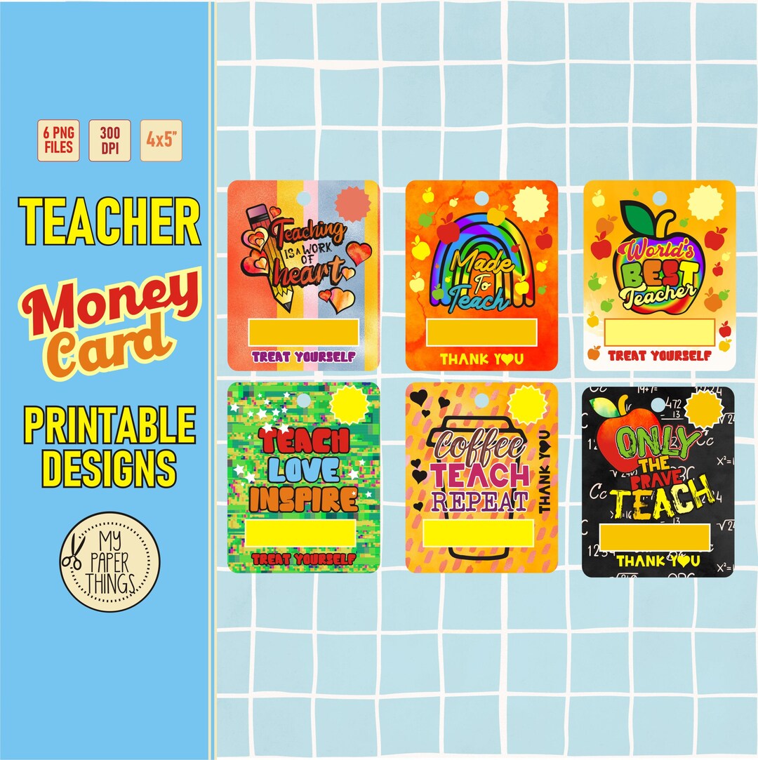 Teacher Money Card PNG Designs Bundle Teacher Appreciation Gift Money ...