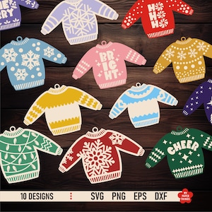 File SVG per ornamenti natalizi con maglione brutto, file SVG per maglione brutto, file laser per ornamenti personalizzati, ornamenti natalizi Glowforge