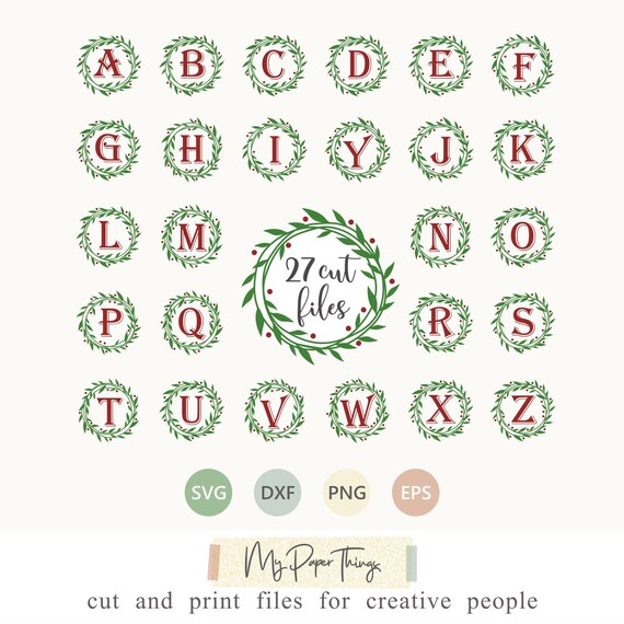 Download Christmas Wreath Monogram Letters Svg Bundle Alphabet Svg Etsy