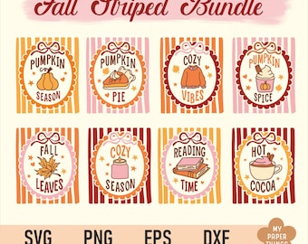 Retro Fall Striped PNG Bundle, Coquette Autumn Shirt Design, Preppy sublimation, Cozy Season Vector