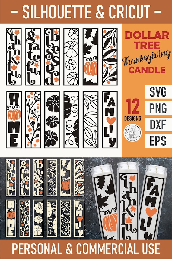 Dollar Tree Thanksgiving Candles SVG Bundle | Thanksgiving Vertical svg | Thankful svg | Pumpkin svg | Fall svg