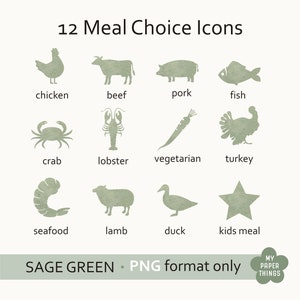 Sage Green Meal Choice Icons Png, RSVP Place Card Icon Diy, Wedding Meal Clipart, Printable Meal Icon, RSVP Meal Choice