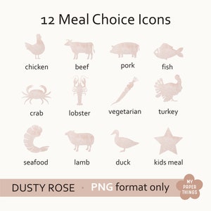 Dusty Rose Meal Choice Icons Png, RSVP Place Card Icon Diy, Wedding Meal Clipart, Printable Meal Icon, RSVP Meal Choice
