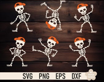 Kids Dancing Skeleton Halloween PNG SVG, Cute skeleton, Funny skeleton Svg, Boys and Girls Halloween Design, Spooky Skeleton Clipart