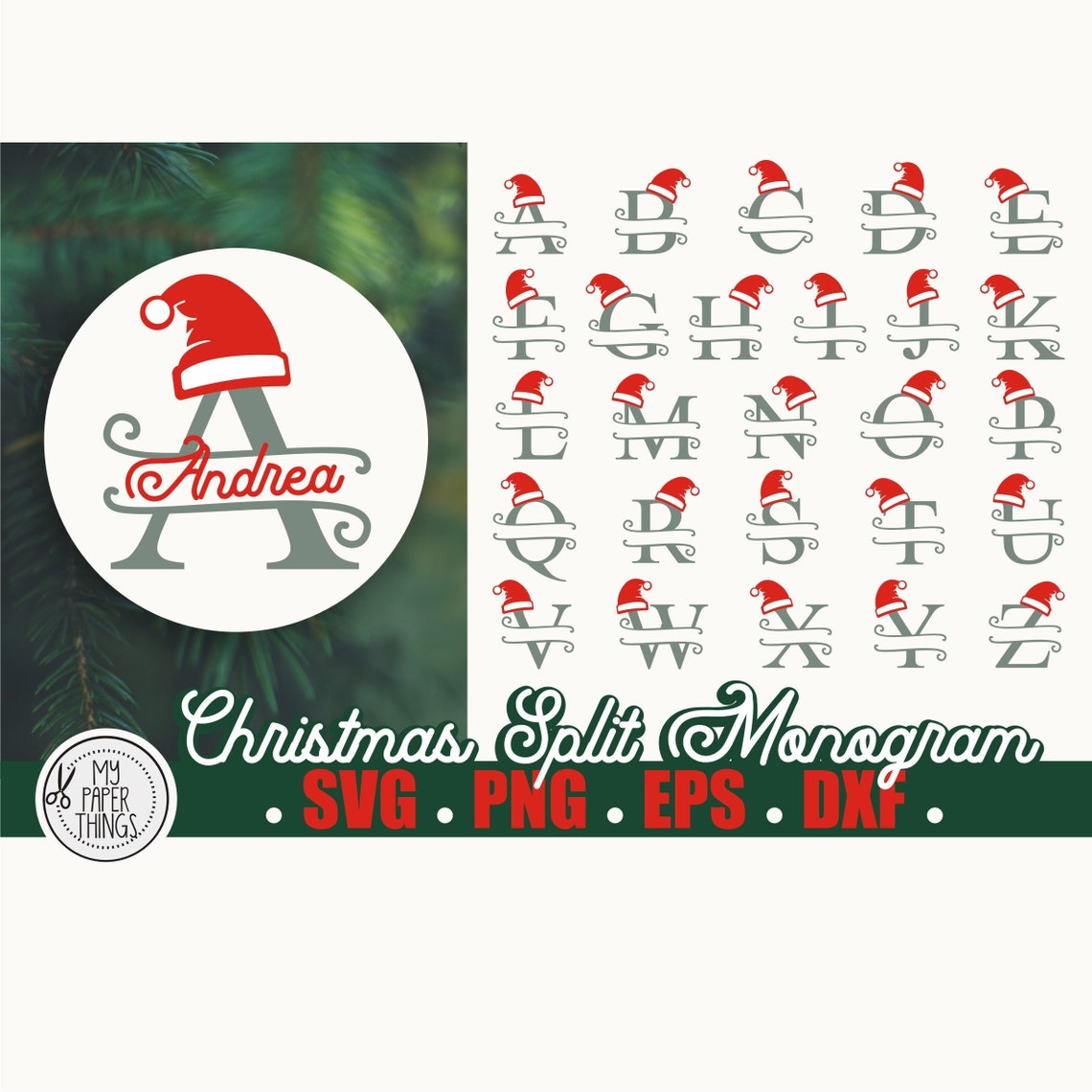 Santa Split Svg Christmas Split Monogram SVG | Monogram Letters Svg | Santa Hat Svg - Etsy
