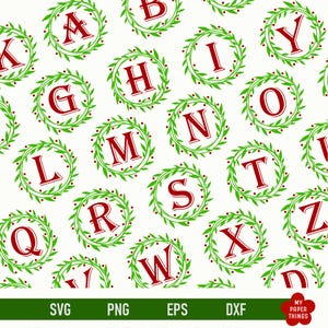 Monogram SVG Bundle | Christmas Wreath cut files | Leaves Frame | Laurel wreath svg | eps, dxf, png, svg files for cricut, silhouette cameo