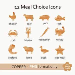 Copper Meal Choice Icons Png, RSVP Place Card Icon Diy, Wedding Meal Clipart, Printable Meal Icon, RSVP Meal Choice