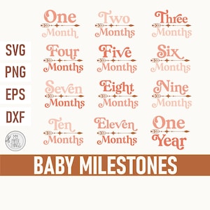 Paquete de hitos mensuales del bebé svg / Primer cumpleaños svg / Un año svg / Bebé boho svg