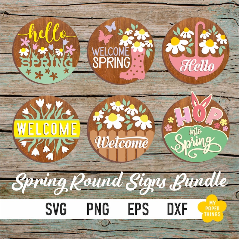 Spring Round Door Signs Laser Cut Designs Bundle, Welcome Sign Svg - Etsy