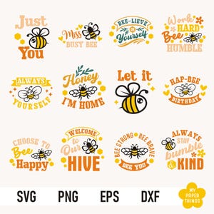 Pacchetto di api in formato SVG PNG, ape mellifera in formato SVG, ape bumble in formato SVG, ape gentile in formato SVG PNG, clipart di ape mellifera carina, ape regina in formato SVG, file SVG per Cricut