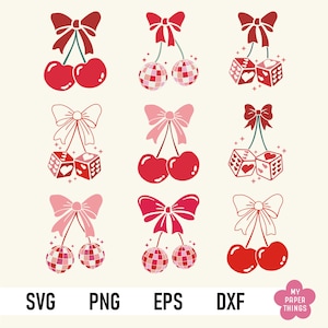 coquette cherry svg, cherry bow png, bow outline svg, cherry bomb png, soft girl era png, cherries svg, coquette aesthetic vday png