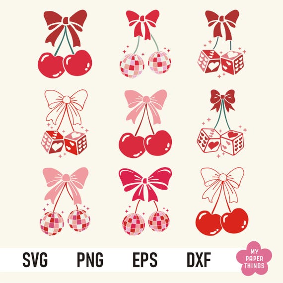 coquette cherry svg, cherry bow png, bow outline svg, cherry bomb png, soft girl era png, cherries svg, coquette aesthetic vday png