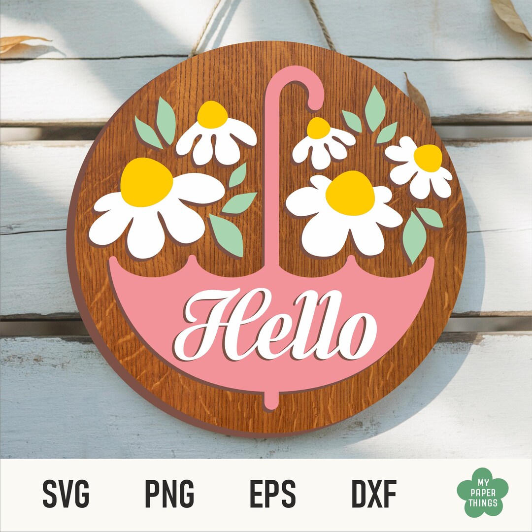 Spring Round Door Sign Laser Cut Design, Hello Spring Svg - Etsy
