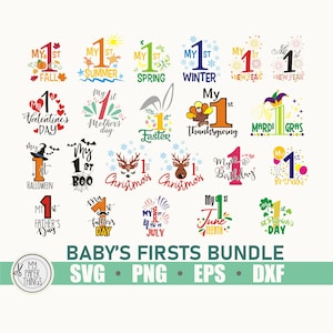 Baby's Firsts SVG, pacote SVG das primeiras férias do bebê, design de camisa de bebê, body de bebê svg, arquivos de corte para Silhouette Cameo ScanNCut Cricut