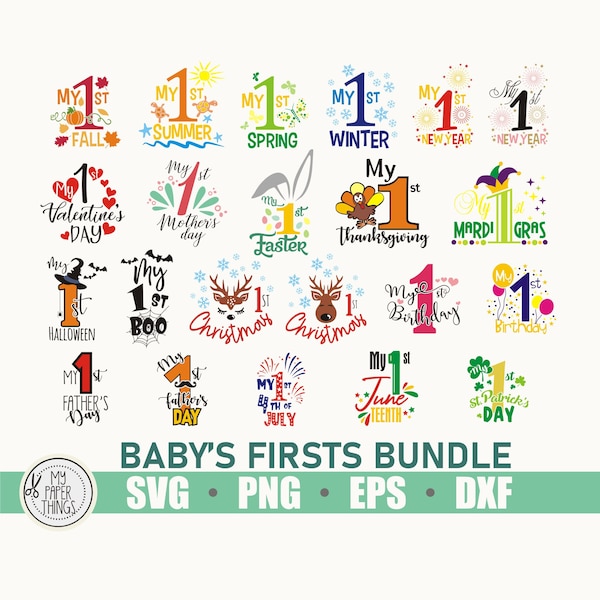 Baby's Firsts SVG, Baby's first holidays svg bundle, Baby Shirt Design, Baby bodysuit svg, Cut files for Silhouette Cameo ScanNCut Cricut