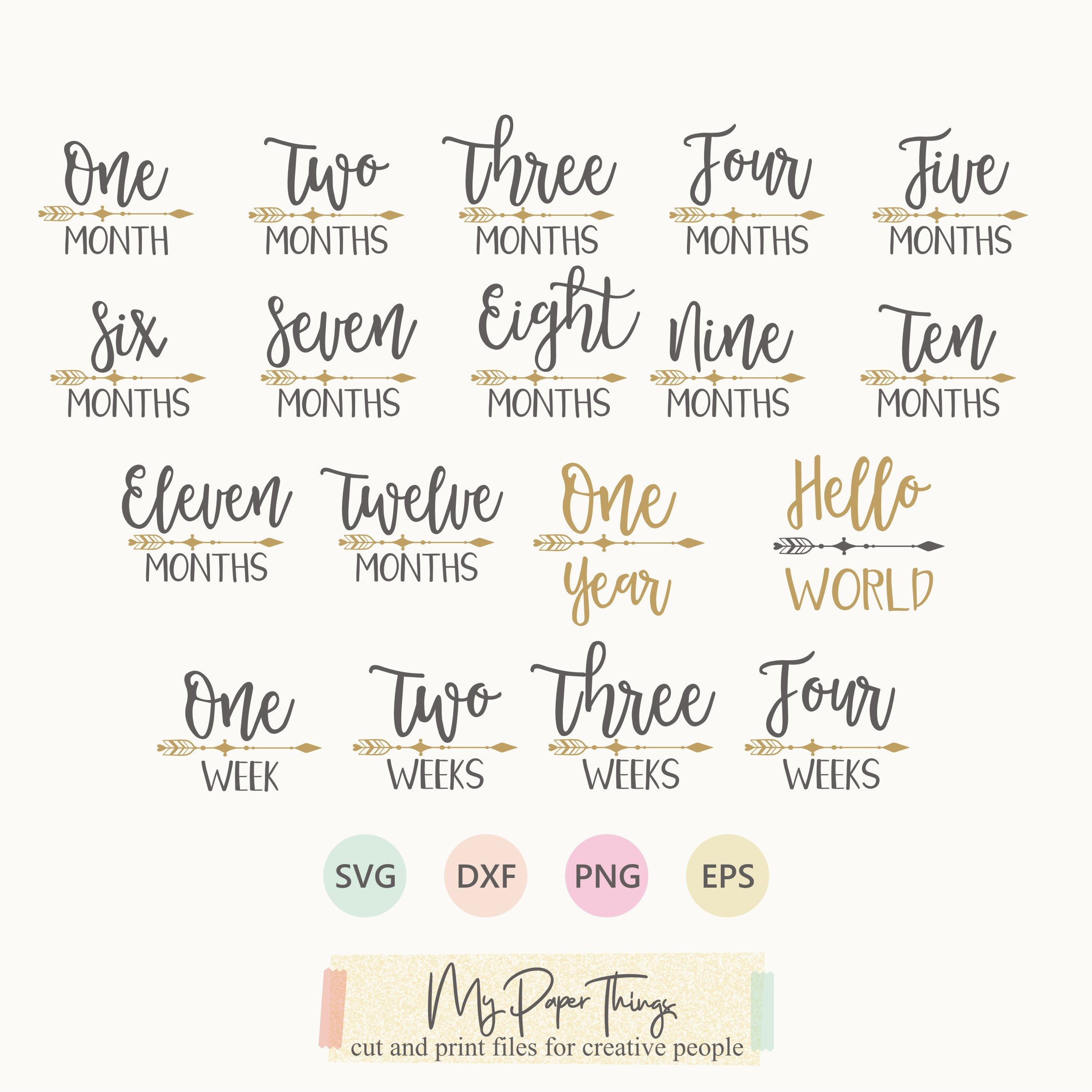 Download Hello World Monthly Baby Milestones Bundle Svg Baby Milestone Etsy