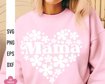 mama heart png, mama love svg, mother's day svg, mama svg, mama with flower svg, cricut cut file, dtf prints, best mama svg