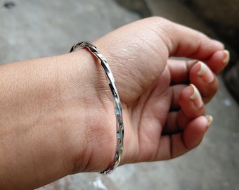 925 Sterling Silver Twisted Bangle | Minimalist Twist Bracelet