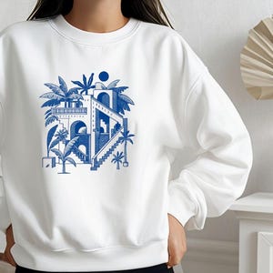 Tropical Oasis Sweatshirt - Cozy Unisex Crewneck with Palm Tree Design, Perfect for Beach Lovers, Summer Vibes, Vacation Wear, Gift Idea